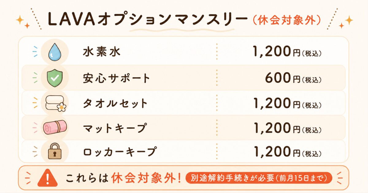 LAVAオプションマンスリー5種類の料金一覧