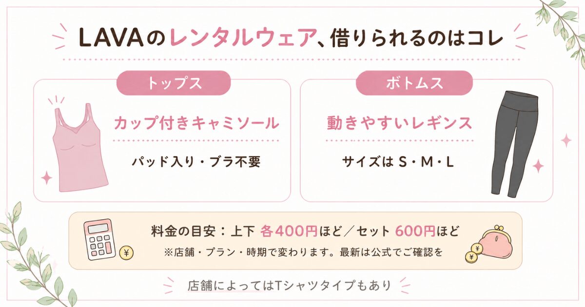 LAVAレンタルウェアの中身(カップ付きキャミ・レギンス)と料金の目安