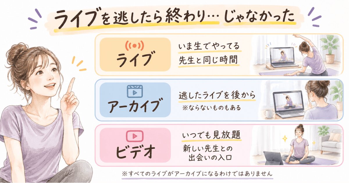SOELU三層構造図「ライブを逃したら終わり…じゃなかった」(ライブ/アーカイブ/ビデオ)